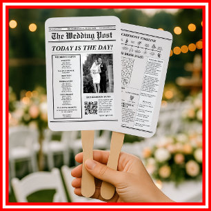 Newspaper Wedding Program Unique Modern Elegant Hand Fan