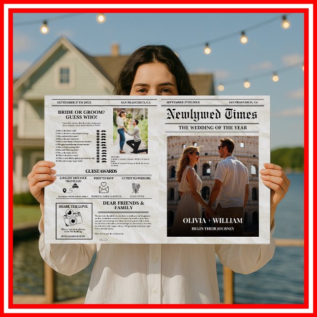 Newspaper Wedding Program Vintage Unique Timeline  Card (Creator Uploaded)