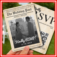 Newspaper Wedding Rustic Elegant QR Code RSVP