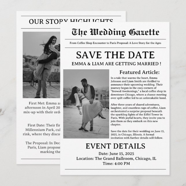 Newspaper Wedding Save The Date (Front/Back)