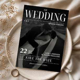 Newspaper Wedding Save the Date Modern Magazine Invitation