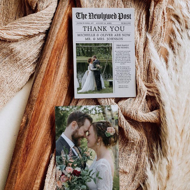 Newspaper Wedding Thank You Card Custom Message (Creator Uploaded)