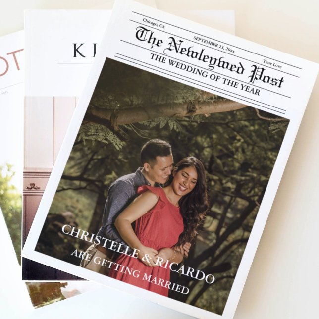 Newspaper Wedding Timeline & Program Infographic Card (Creator Uploaded)