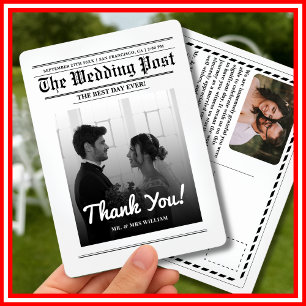 Newspaper Wedding Unique Modern Elegant Thank You Invitation