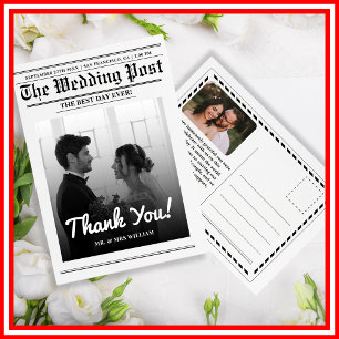 Newspaper Wedding Unique Modern Elegant Thank You Postcard