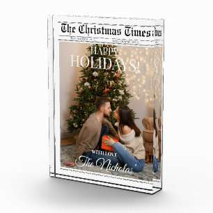 Newspaper What A Year Black White Photo Christmas Block