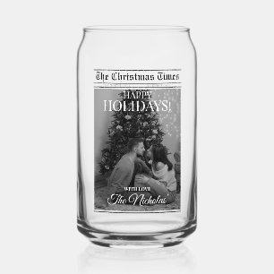 Newspaper What A Year Black White Photo Christmas Can Glass