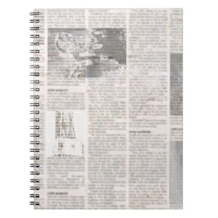 Newspaper with old unreadable text. Vintage grunge Notebook