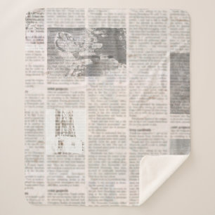 Newspaper with old unreadable text. Vintage grunge Sherpa Blanket