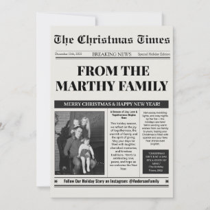 Newspaper Year in Review Black and White Photo  Holiday Card