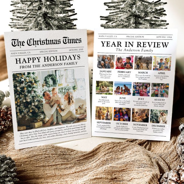 Newspaper Year in Review Family Photo Christmas Holiday Card (Creator Uploaded)