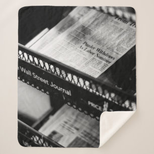 NEWSPAPERS ON THE WALL STREET JOURNAL RACK SHERPA BLANKET