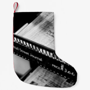 NEWSPAPERS ON THE WALL STREET JOURNAL RACK SMALL CHRISTMAS STOCKING