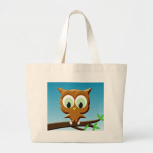 Newsprint Cartoon Owl Large Tote Bag