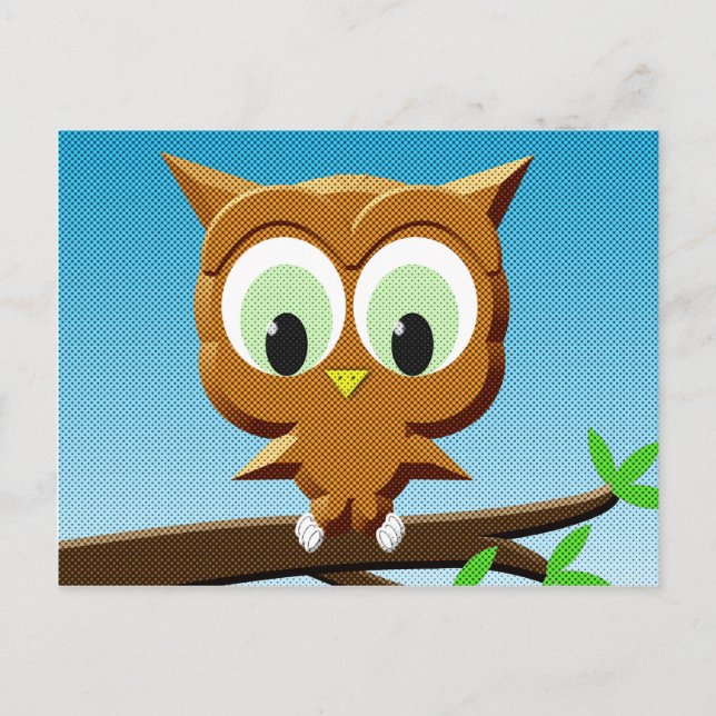 Newsprint Cartoon Owl Postcard (Front)