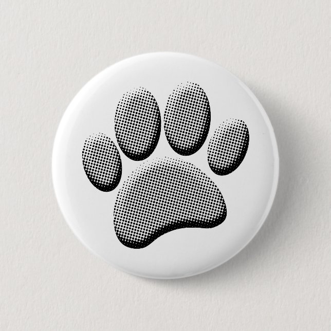 Newsprint Halftone Cartoon Dog Paw Prints 6 Cm Round Badge (Front)