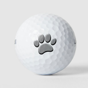 Newsprint Halftone Cartoon Dog Paw Prints Golf Balls