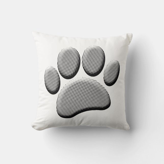 Newsprint Halftones Cartoon Dog Paw Prints Cushion (Front)