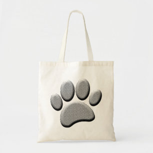 Newsprint Halftones Cartoon Dog Paw Prints Tote Bag