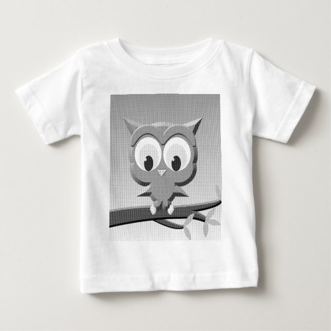 Newsprint Owl In Black And White Baby T-Shirt (Front)