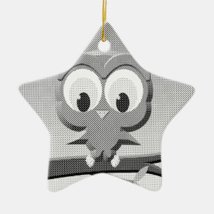 Newsprint Owl In Black And White Ceramic Tree Decoration