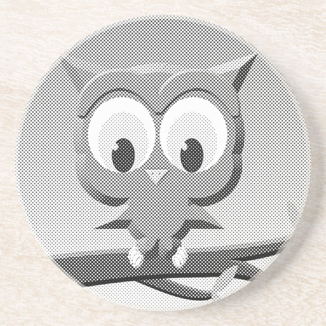 Newsprint Owl In Black And White Coaster (Front)