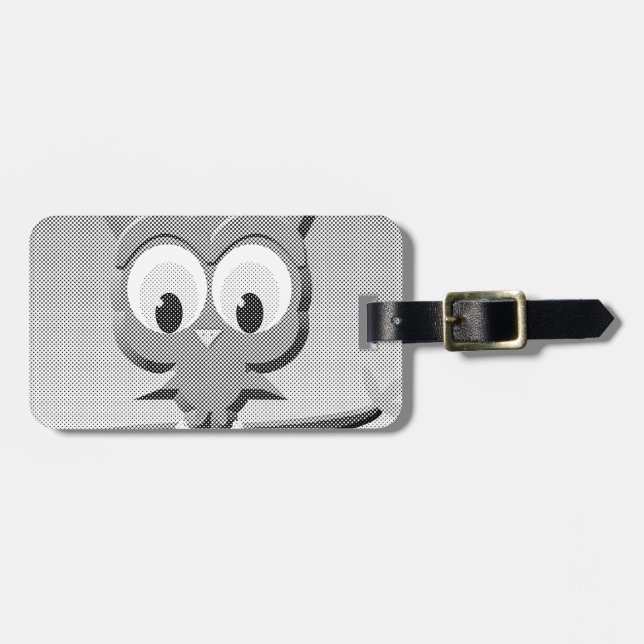 Newsprint Owl In Black And White Luggage Tag (Front Horizontal)