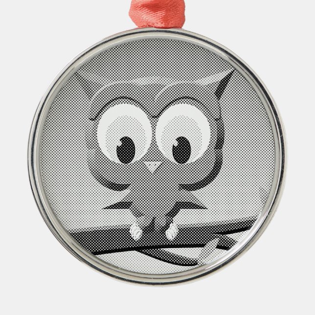 Newsprint Owl In Black And White Metal Tree Decoration (Front)