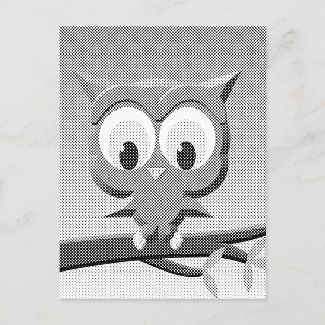 Newsprint Owl In Black And White Postcard (Front)