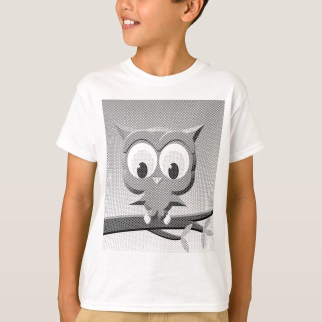 Newsprint Owl In Black And White T-Shirt (Front)
