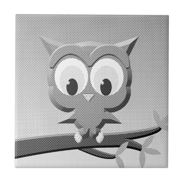 Newsprint Owl In Black And White Tile (Front)