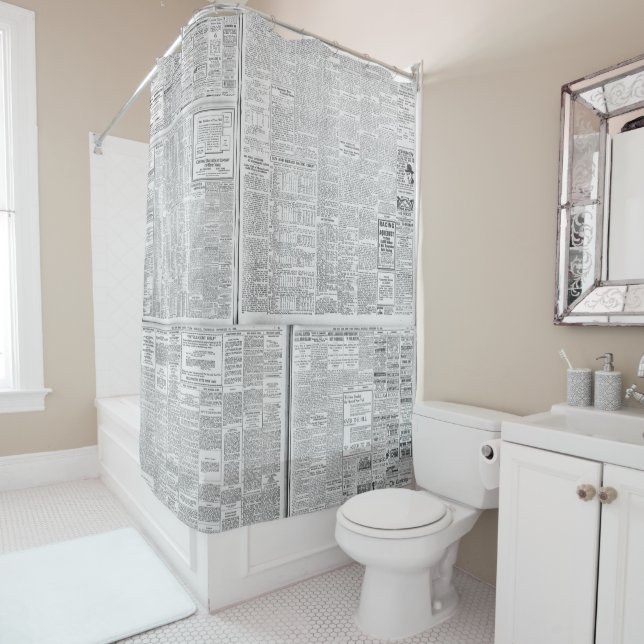 Newsprint Shower Curtain (In Situ)
