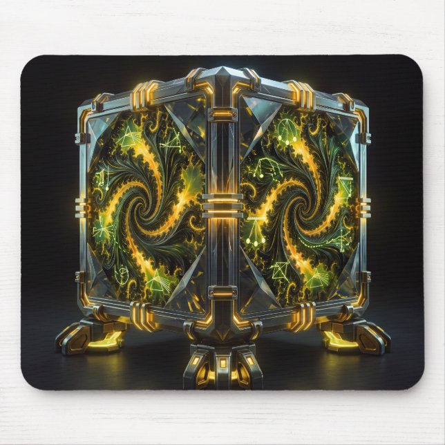 Newton Cube Green And Yellow Fractal Mouse Pad (Front)