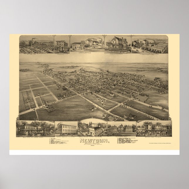 Newtown, PA Panoramic Map - 1893 Poster (Front)