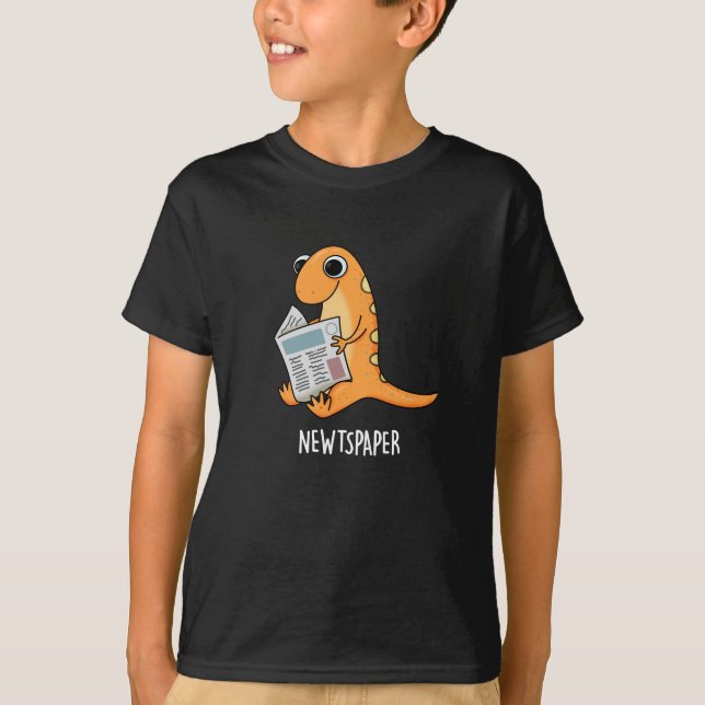 Newtspaper Funny Newt Pun Dark BG T-Shirt (Front)