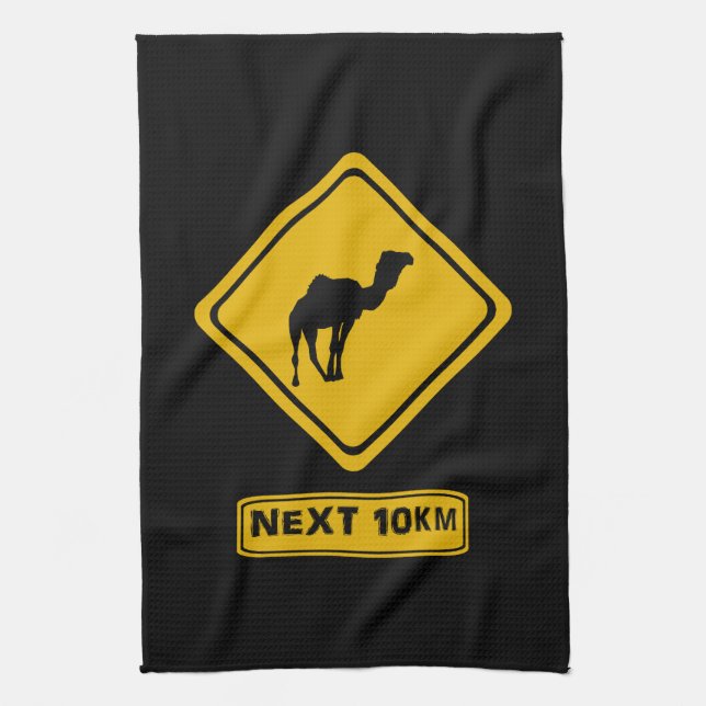 next 10 km camels tea towel (Vertical)