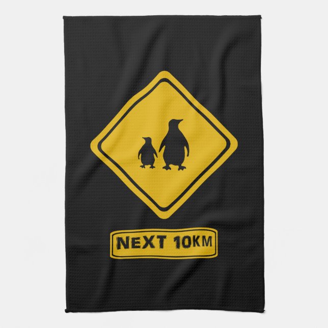 next 10 km penguins tea towel (Vertical)