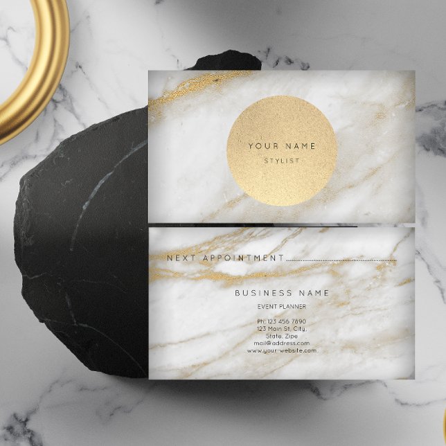 Next Appointment Circle Kraft Gold Grey Marble Card (Creator Uploaded)