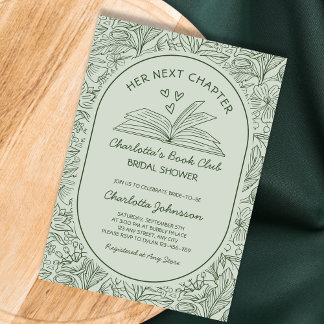 Next Chapter Book Club Sage Green Bridal Shower Invitation