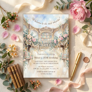Next Chapter Romantic Floral Library Birthday Invitation