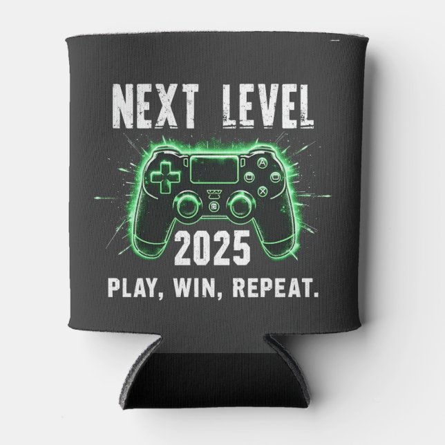 Next Level 2025 Play Win Repeat Funny Gaming Gamer Can Cooler (Front)