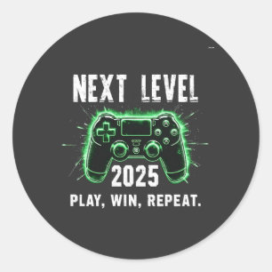 Next Level 2025 Play Win Repeat Funny Gaming Gamer Classic Round Sticker