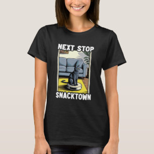 Next Stop Snacktown Cat On Robot Vacuum Cleaner Fu T-Shirt