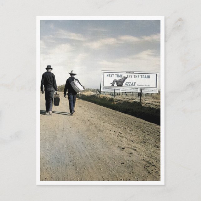 Next Time Try the Train, Men Walking, Dusty Road  Postcard (Front)