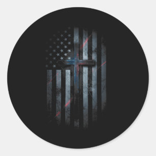 Nge American Flag And Cross Faith Family Dom Usa F Classic Round Sticker