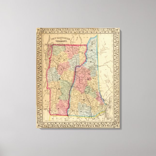 NH, Vermont Map by Mitchell Canvas Print (Front)