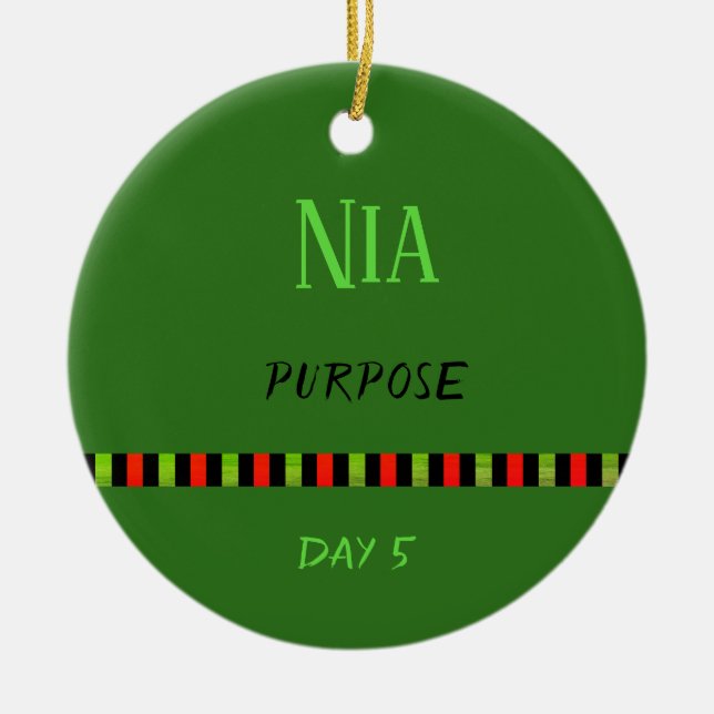 Nia - Kwanzaa Day 5 Green Ceramic Tree Decoration (Front)