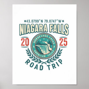 Niagara Falls 2025 Coordinates Road Trip Souvenir  Poster