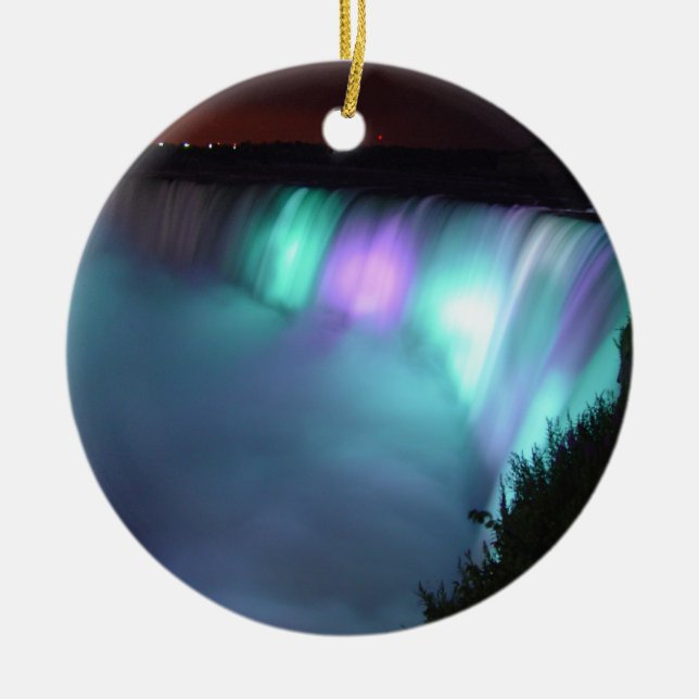 Niagara Falls Canada Night Purple Aqua Ornaments (Front)