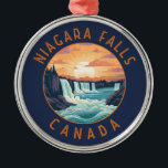 Niagara Falls Canada Retro Distressed Circle Metal Tree Decoration<br><div class="desc">Niagara Falls in a vector art style. Its site on the Niagara River's western shore overlooks the Horseshoe Falls,  the cascades' most expansive section.</div>